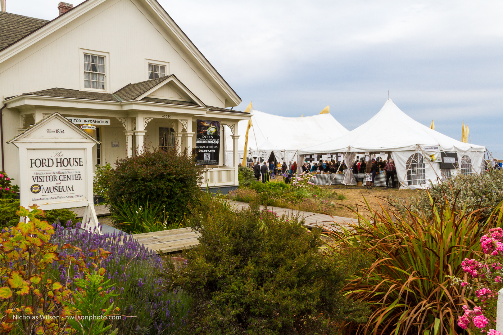 The Mendocino Music Festival 2015 tent concert hall on Mendocino Headlands State Park grounds.