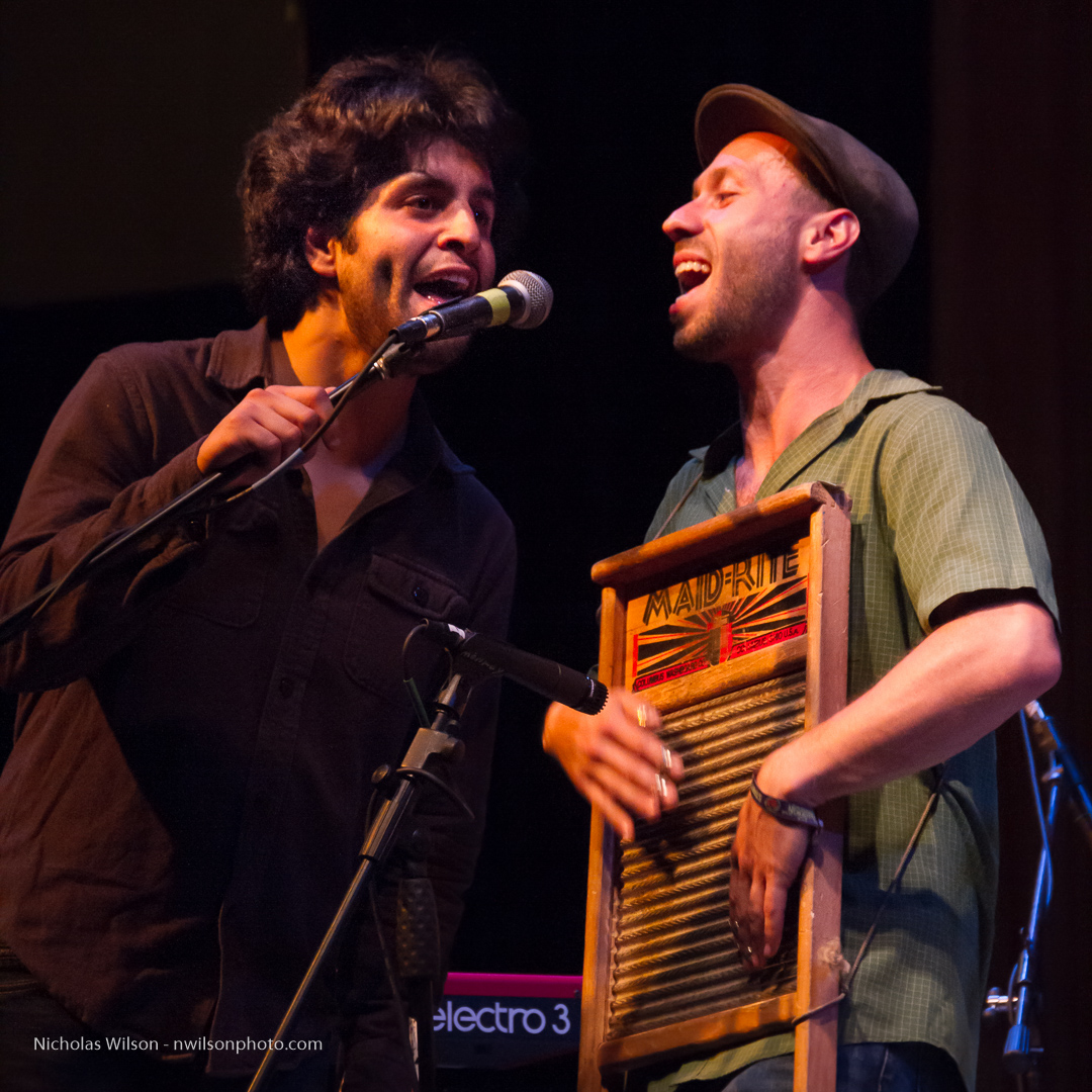 Honeydrops co-founder and drummer Ben Malament on washboard.
