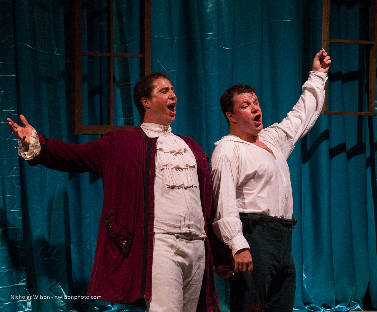 Count Almaviva (Chester Pidduck) and Figaro the barber (Eugene Brancoveanu) in The Barber of Seville