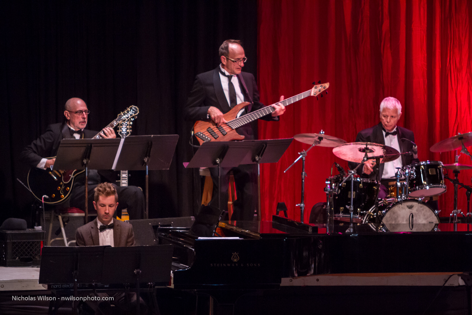 Left wing of the MMF Big Band with Ray Scott, Julian Pollack, Alex Baum, and Ralph Humphrey