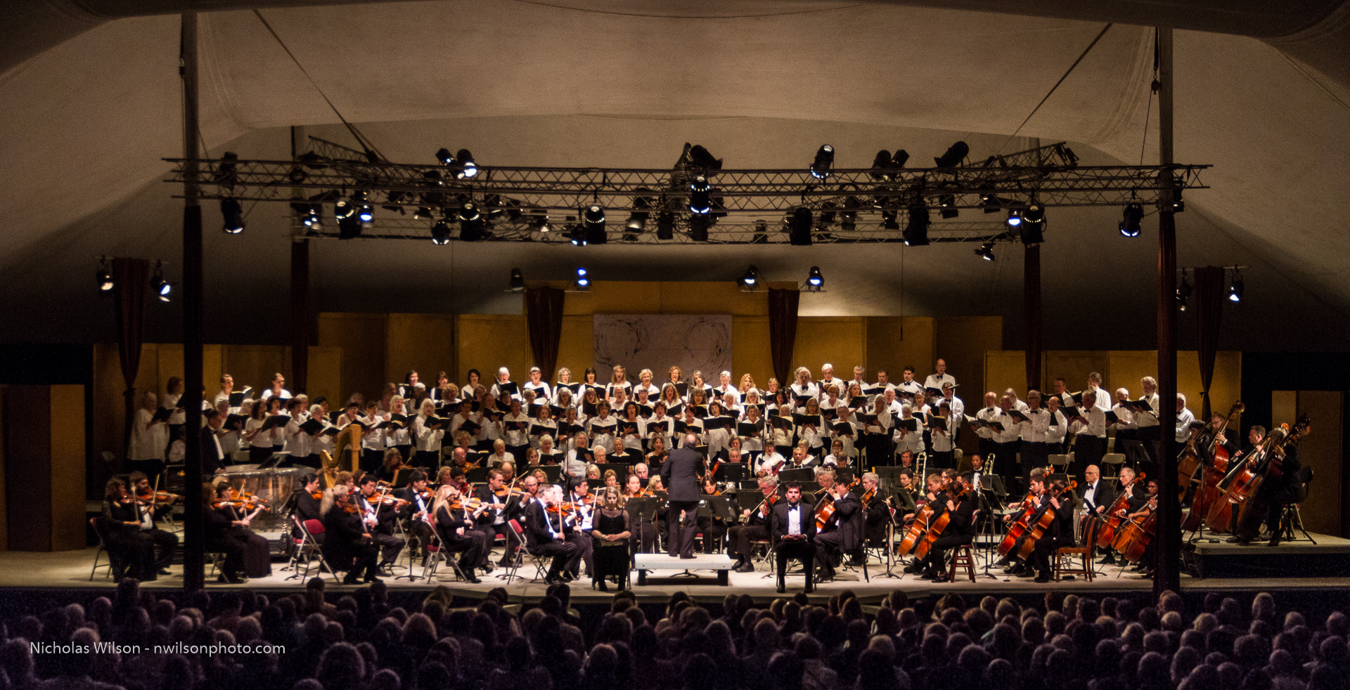 The Mendocino Music Festival Orchestra and Chorus performing the Brahms "German Requeim" with 220 people on stage and 800 in the house, concluding the 2015 festival.