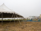 The partially raised tent on Main St. in Mendocino.